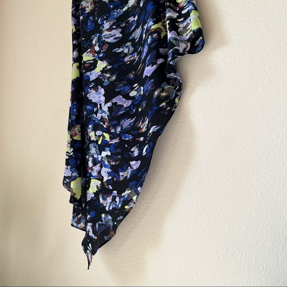 BCBG MaxAzria Edythe Blue Abstract Cascade Drape Sleeveless Top, XS - Picture 9 of 11